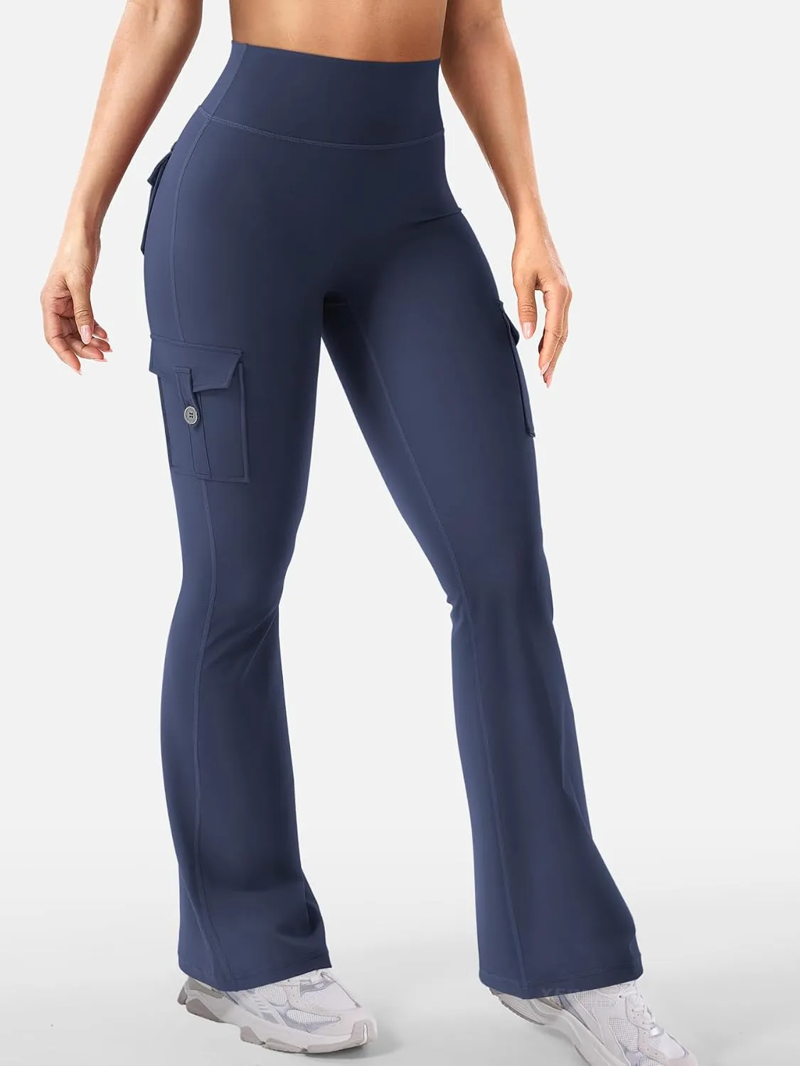 YEOREO CoreFlex Women Workout Flare Leggings with Pockets Hidden Scrunch High Waisted Cargo Gym Yoga No Front Seam Leggings
