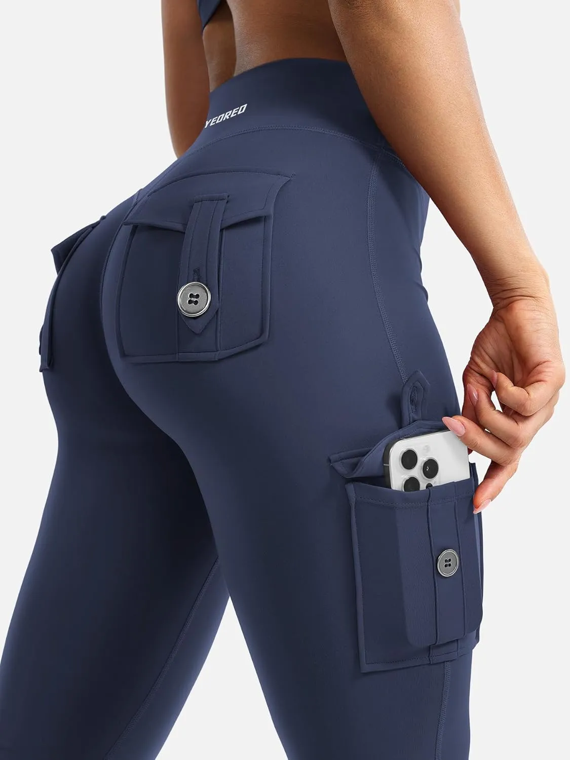 YEOREO CoreFlex Women Workout Flare Leggings with Pockets Hidden Scrunch High Waisted Cargo Gym Yoga No Front Seam Leggings