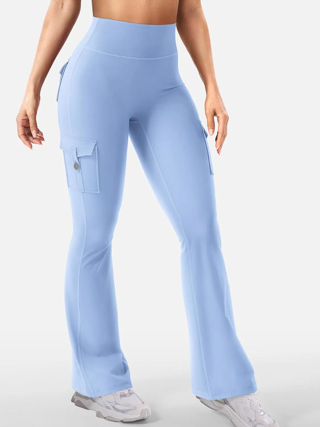YEOREO CoreFlex Women Workout Flare Leggings with Pockets Hidden Scrunch High Waisted Cargo Gym Yoga No Front Seam Leggings