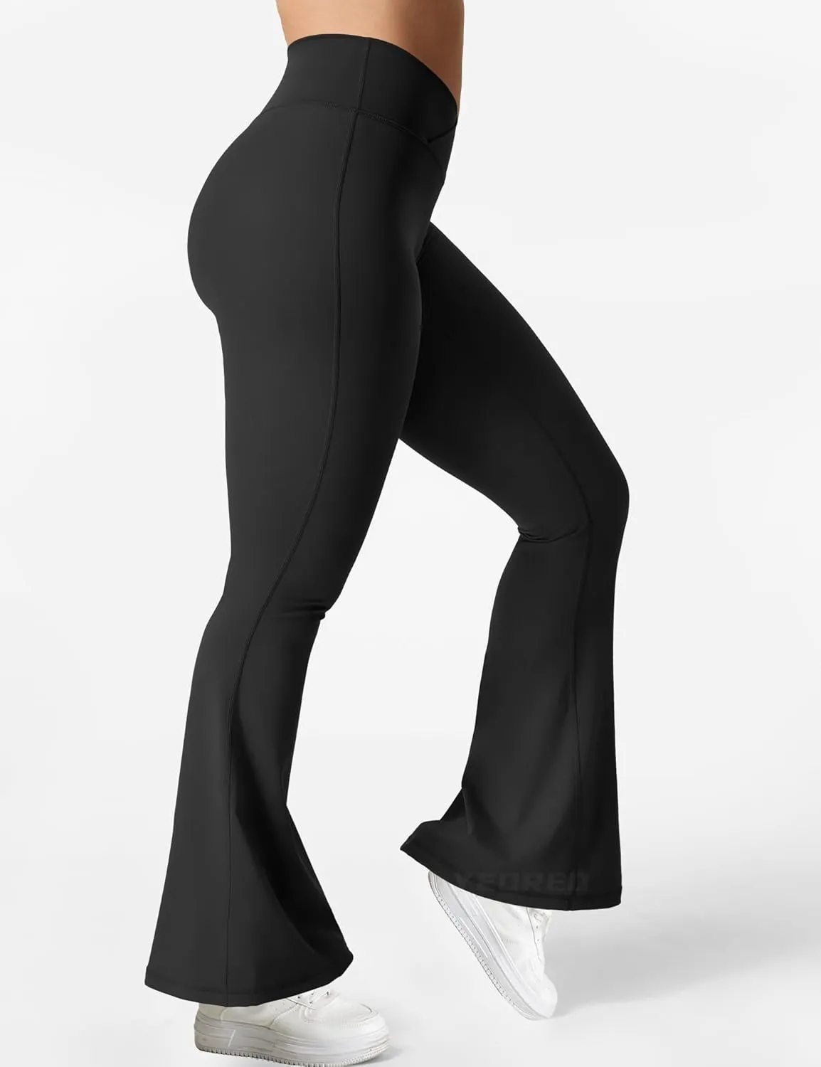 YEOREO Kalie Flare Scrunch Leggings for Women V Cross Waist Bell Bottom Yoga Pants Tummy Control Bootcut Workout Leggings