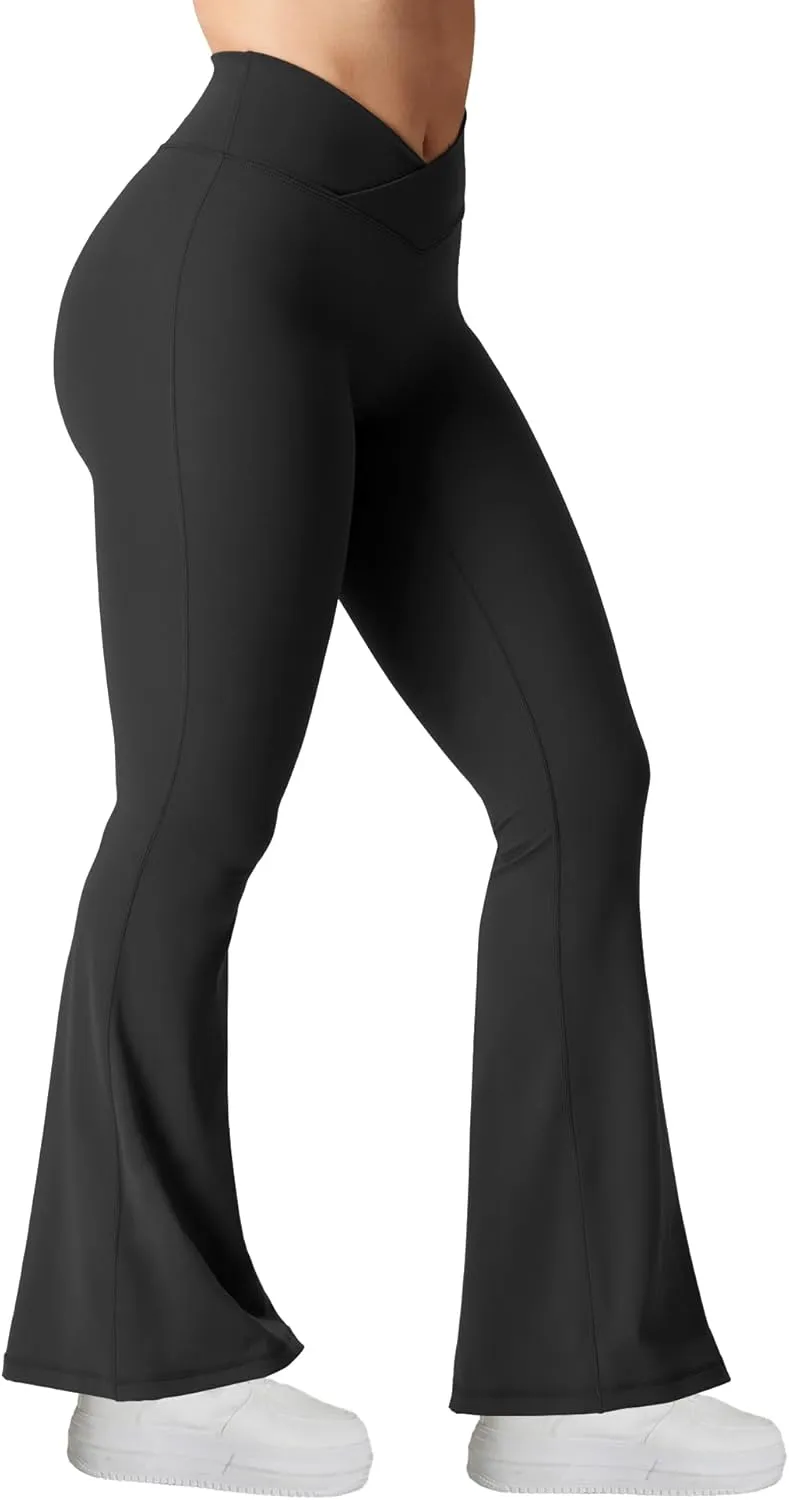 YEOREO Kalie Flare Scrunch Leggings for Women V Cross Waist Bell Bottom Yoga Pants Tummy Control Bootcut Workout Leggings