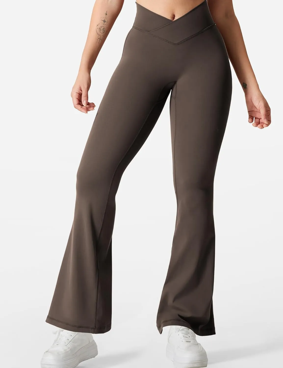 YEOREO Kalie Flare Scrunch Leggings for Women V Cross Waist Bell Bottom Yoga Pants Tummy Control Bootcut Workout Leggings