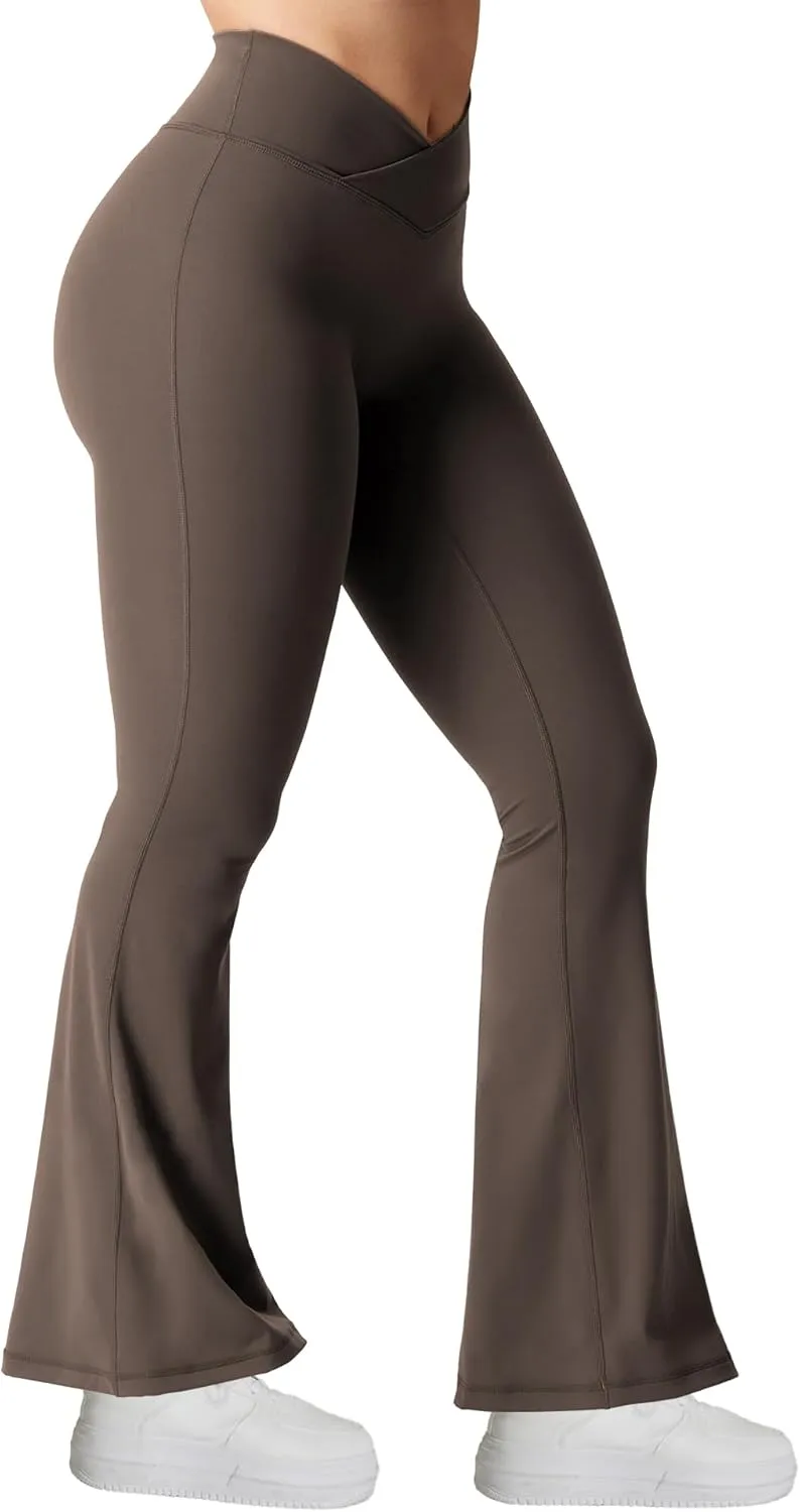 YEOREO Kalie Flare Scrunch Leggings for Women V Cross Waist Bell Bottom Yoga Pants Tummy Control Bootcut Workout Leggings