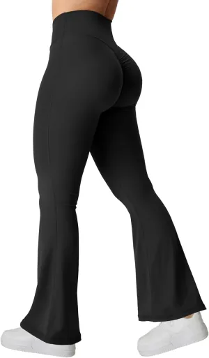 YEOREO Kalie Flare Scrunch Leggings for Women V Cross Waist Bell Bottom Yoga Pants Tummy Control Bootcut Workout Leggings