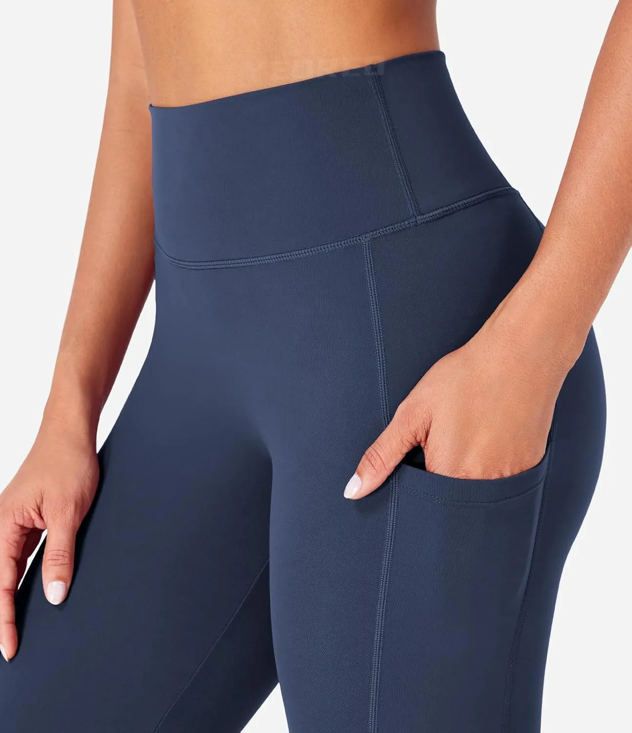 YEOREO Women Mini Flare Split Hem Leggings with Pockets Tummy Control Workout Leggings Anilnia Hidden Scrunch Gym Yoga Pants
