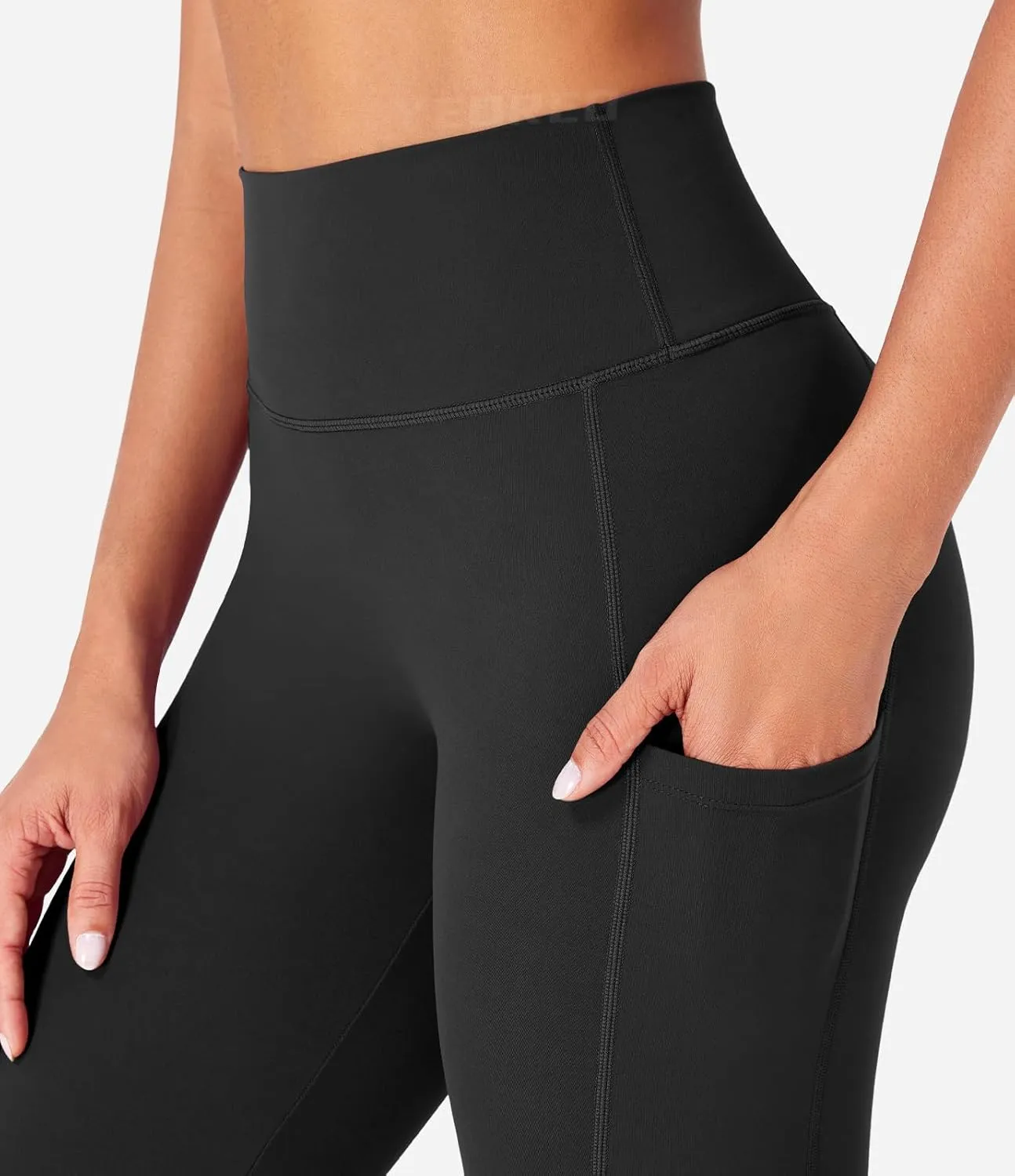 YEOREO Women Mini Flare Split Hem Leggings with Pockets Tummy Control Workout Leggings Anilnia Hidden Scrunch Gym Yoga Pants