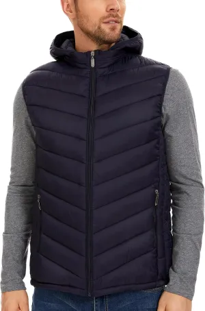 YKR Mens Puffer Vest Lightweight Winter Hooded Puffy Outerwear Vests Quilted Gilet with Pockets