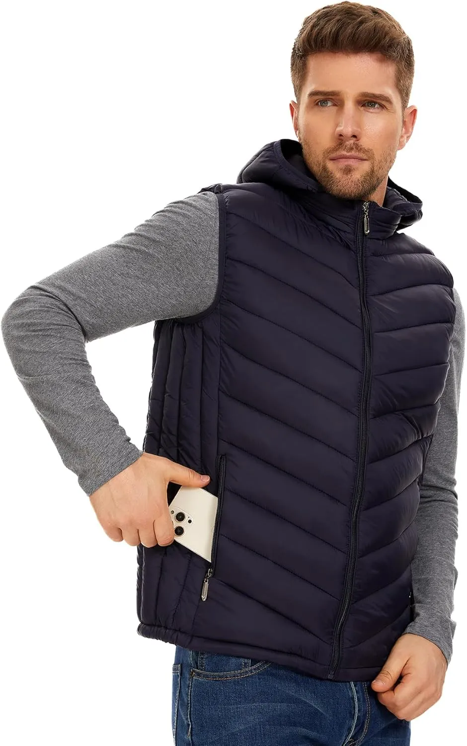YKR Mens Puffer Vest Lightweight Winter Hooded Puffy Outerwear Vests Quilted Gilet with Pockets