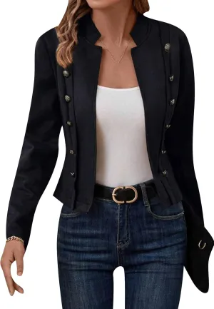 YMING Womens Faux Suede Double Breasted Coats Fall Long Sleeve Jackets Vintage Solid Color Moto Coats