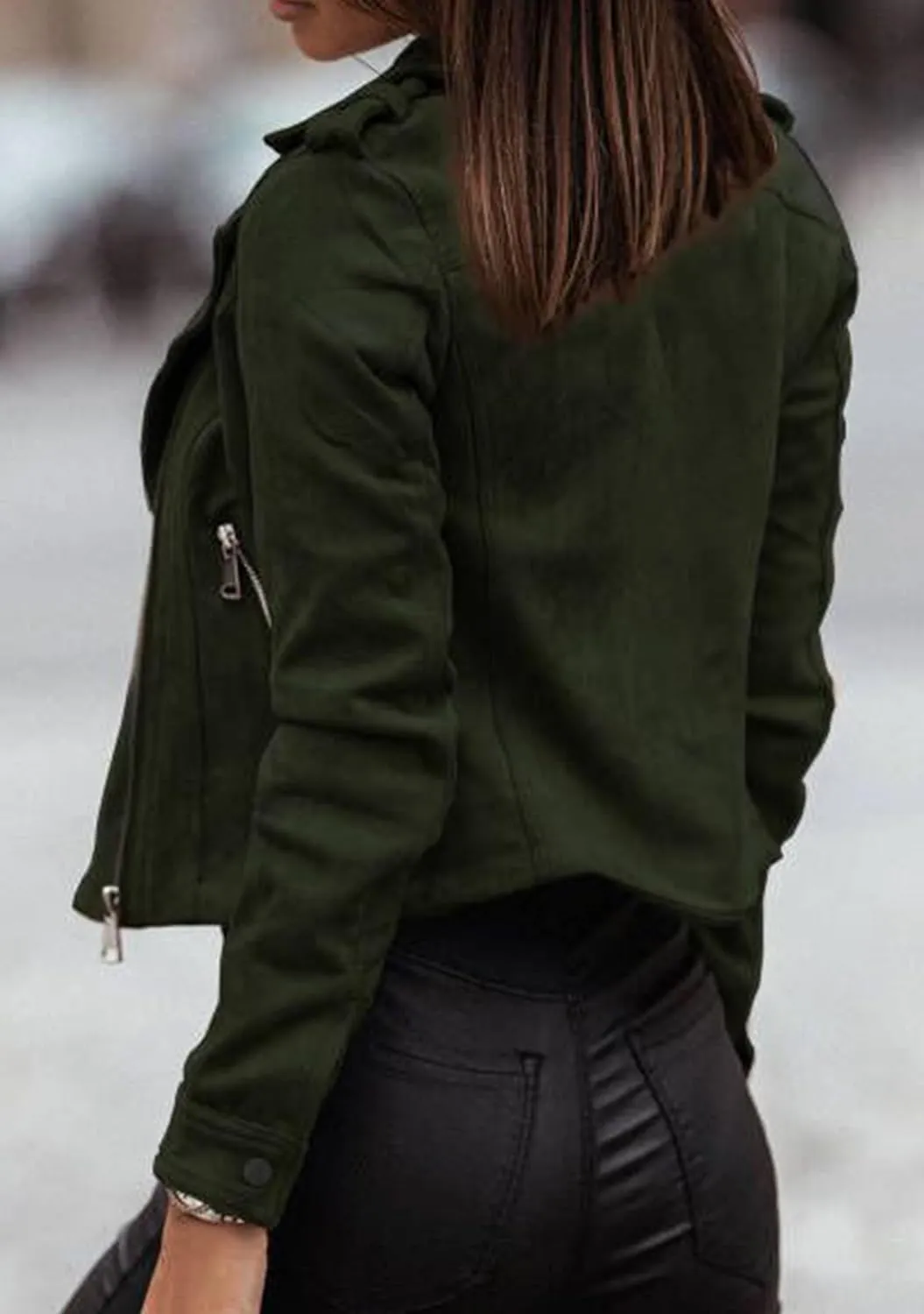 YMING Womens Faux Suede Lapel Collar Coats Fall Zipper Jackets Solid Color Moto Biker Coats