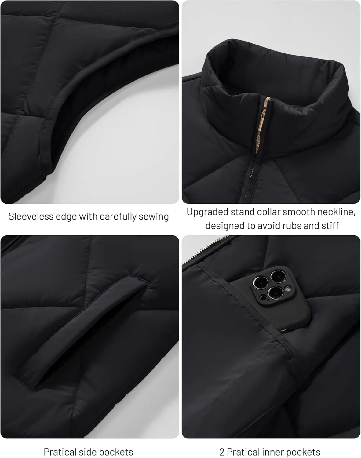 YUCOLEN Women's Quilted Vest 4 Pockets Stand Collar Lightweight Zip Padded Gilet Sleeveless Jackets Coats Outwear