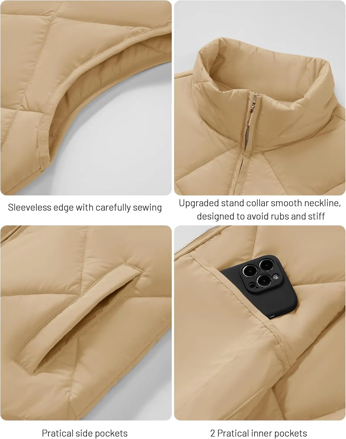 YUCOLEN Women's Quilted Vest 4 Pockets Stand Collar Lightweight Zip Padded Gilet Sleeveless Jackets Coats Outwear