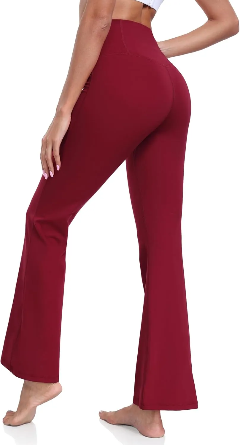 YUNOGA Women's High Waist Flared Leggings, 30"/32" Bootcut Casual Yoga Pants, Tummy Control Bell Bottom Leggings with Pockets