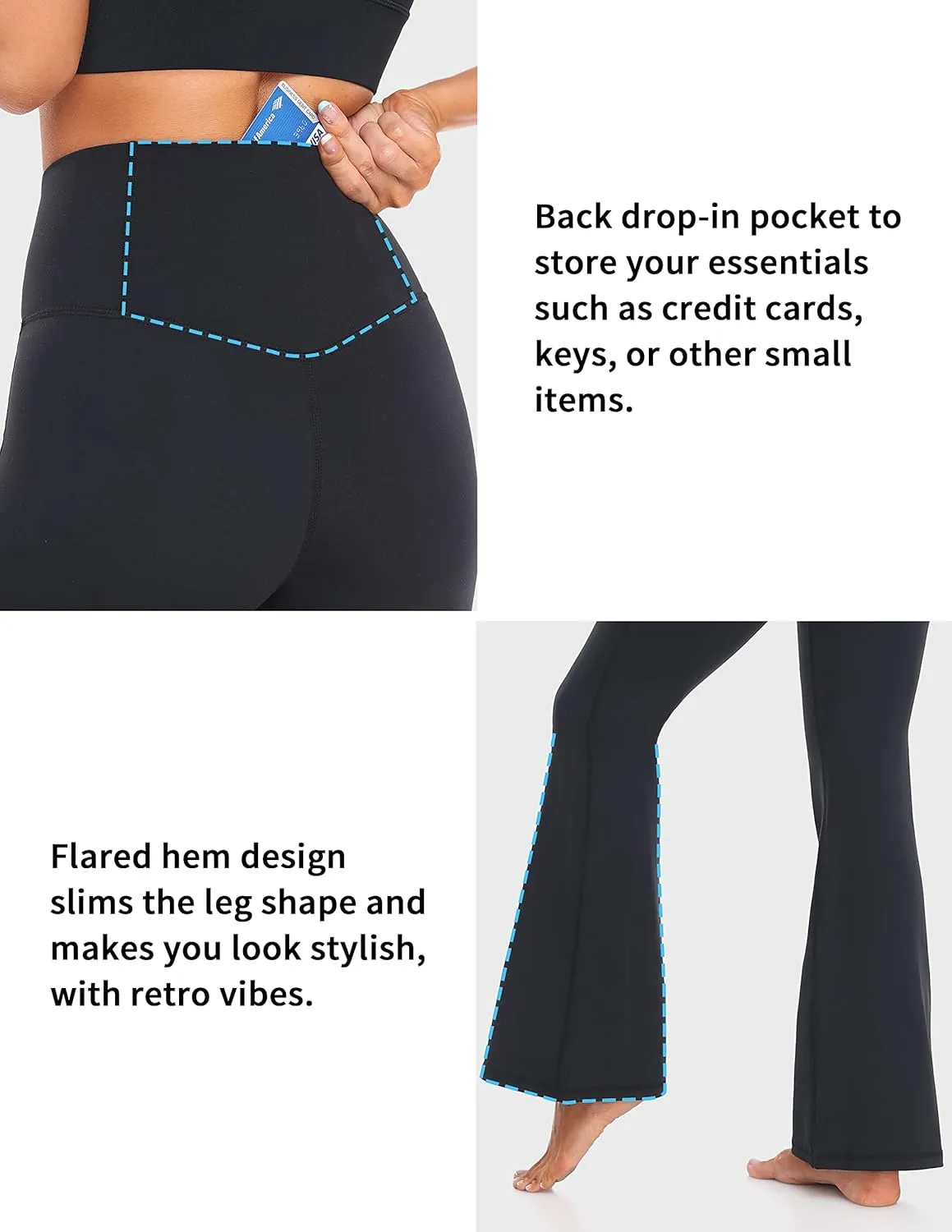 YUNOGA Women's High Waist Flared Leggings, 30"/32" Bootcut Casual Yoga Pants, Tummy Control Bell Bottom Leggings with Pockets