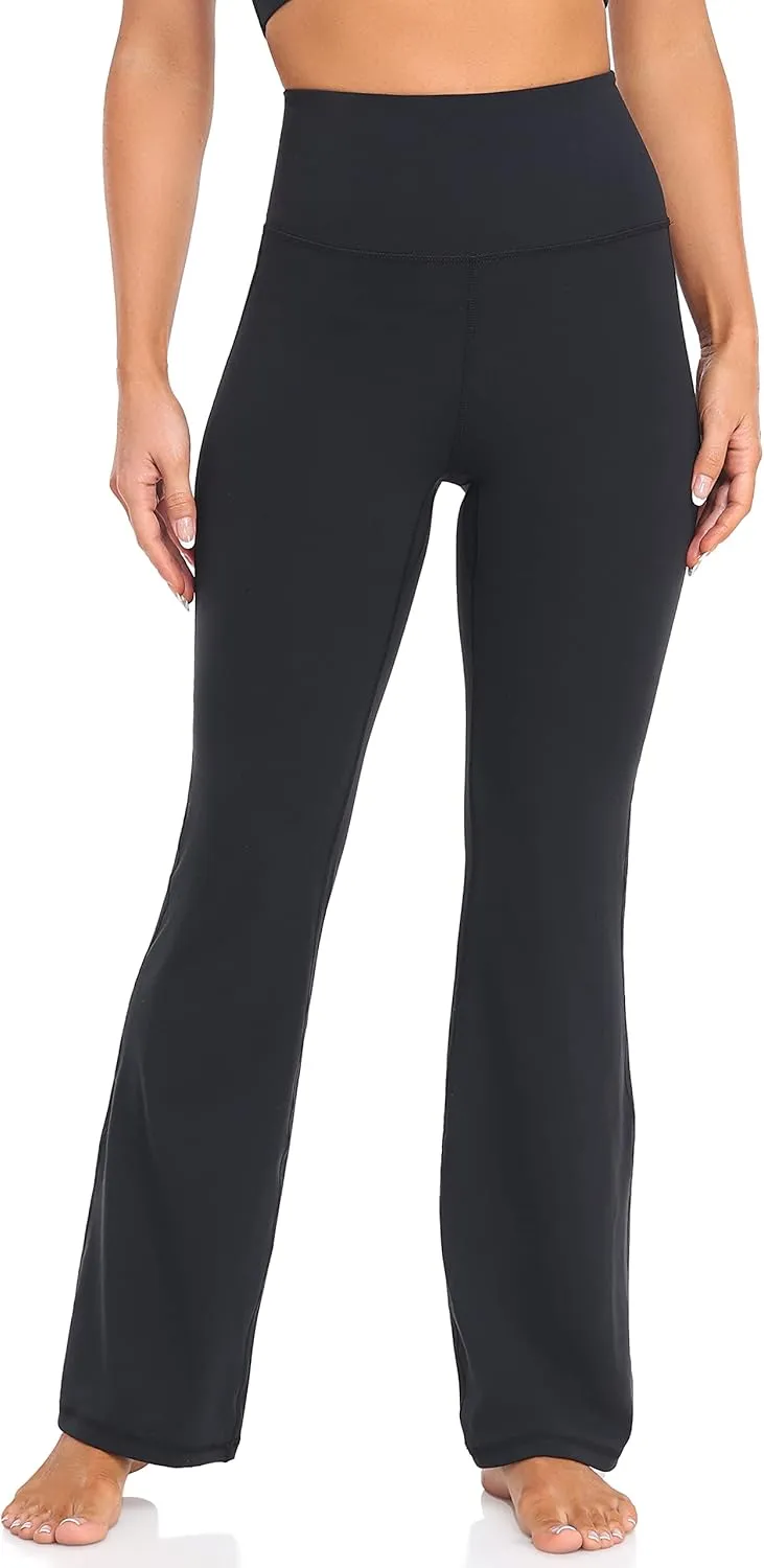 YUNOGA Women's High Waist Flared Leggings, 30"/32" Bootcut Casual Yoga Pants, Tummy Control Bell Bottom Leggings with Pockets