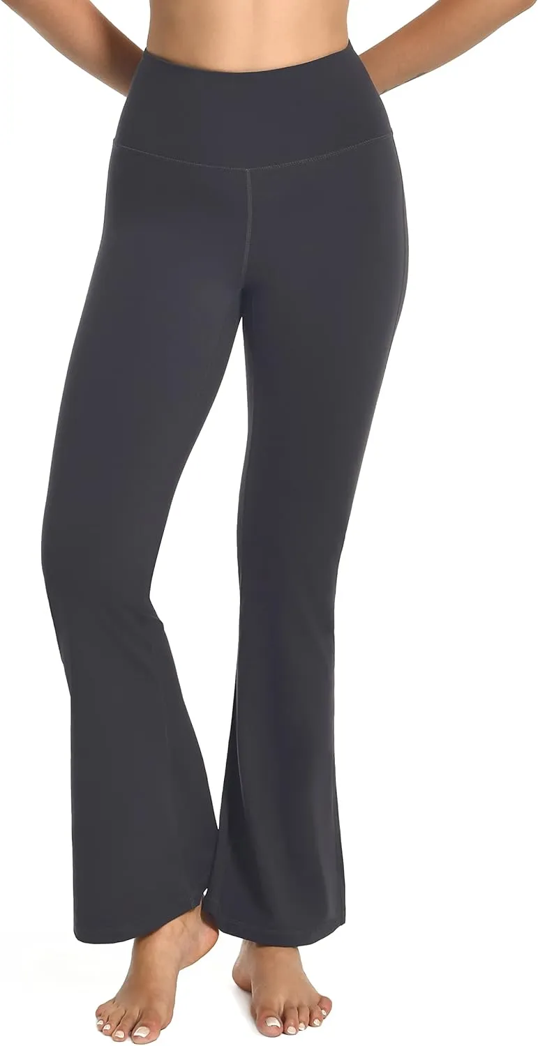 YUNOGA Women's High Waist Flared Leggings, 30"/32" Bootcut Casual Yoga Pants, Tummy Control Bell Bottom Leggings with Pockets