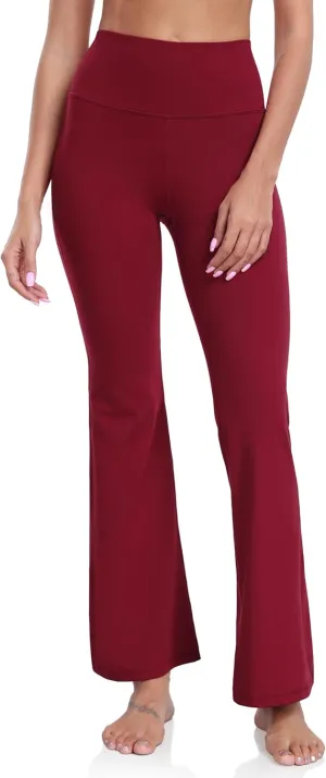 YUNOGA Women's High Waist Flared Leggings, 30"/32" Bootcut Casual Yoga Pants, Tummy Control Bell Bottom Leggings with Pockets