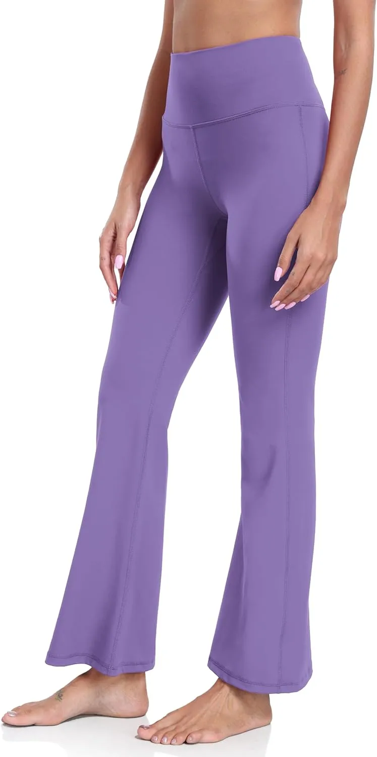 YUNOGA Women's High Waist Flared Leggings, 30"/32" Bootcut Casual Yoga Pants, Tummy Control Bell Bottom Leggings with Pockets