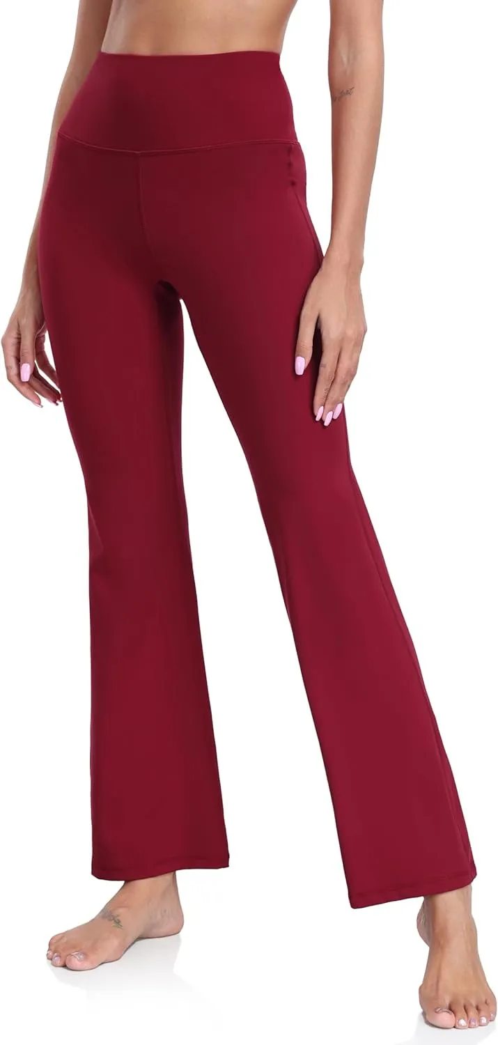 YUNOGA Women's High Waist Flared Leggings, 30"/32" Bootcut Casual Yoga Pants, Tummy Control Bell Bottom Leggings with Pockets