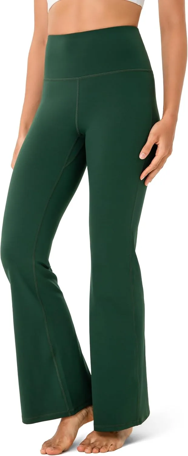 YUNOGA Women's High Waist Flared Leggings, 30"/32" Bootcut Casual Yoga Pants, Tummy Control Bell Bottom Leggings with Pockets