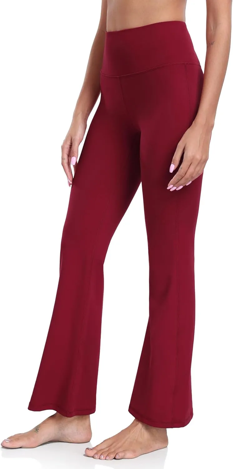 YUNOGA Women's High Waist Flared Leggings, 30"/32" Bootcut Casual Yoga Pants, Tummy Control Bell Bottom Leggings with Pockets