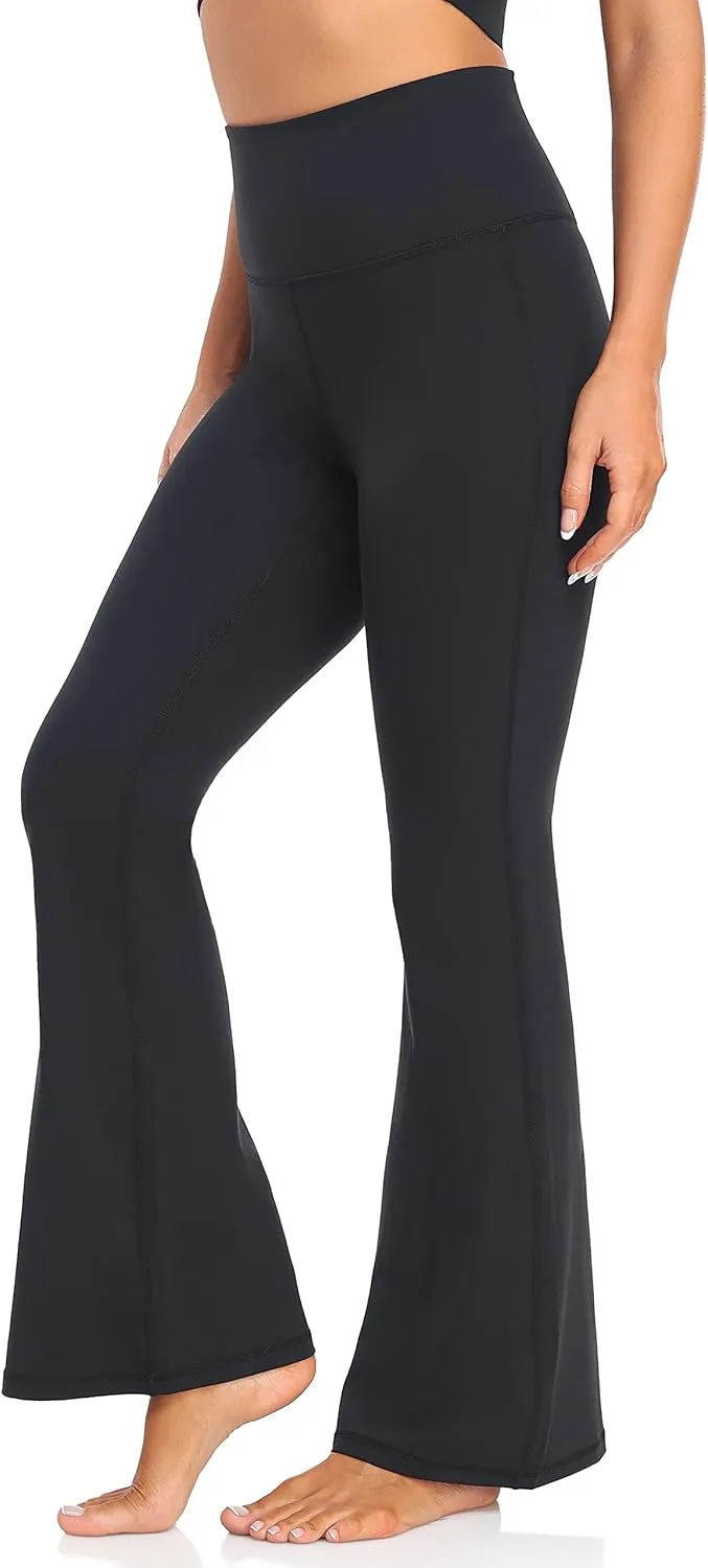 YUNOGA Women's High Waist Flared Leggings, 30"/32" Bootcut Casual Yoga Pants, Tummy Control Bell Bottom Leggings with Pockets