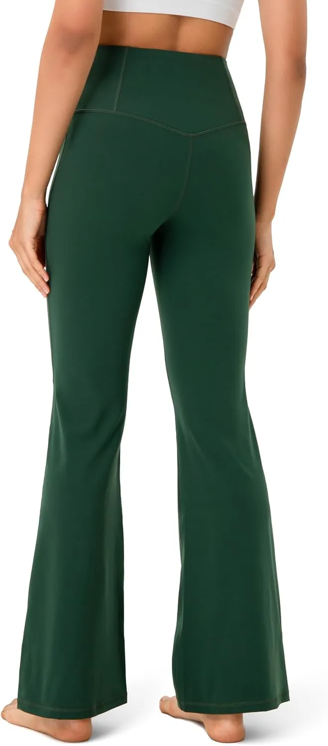 YUNOGA Women's High Waist Flared Leggings, 30"/32" Bootcut Casual Yoga Pants, Tummy Control Bell Bottom Leggings with Pockets