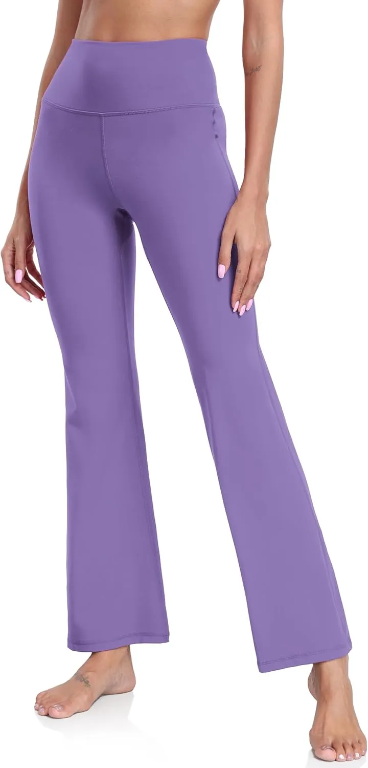 YUNOGA Women's High Waist Flared Leggings, 30"/32" Bootcut Casual Yoga Pants, Tummy Control Bell Bottom Leggings with Pockets
