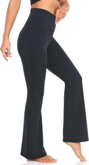 YUNOGA Women's High Waist Flared Leggings, 30"/32" Bootcut Casual Yoga Pants, Tummy Control Bell Bottom Leggings with Pockets