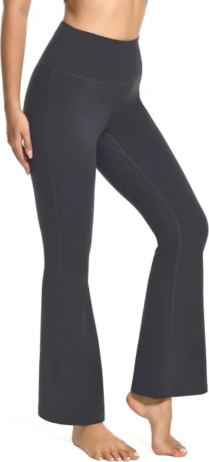 YUNOGA Women's High Waist Flared Leggings, 30"/32" Bootcut Casual Yoga Pants, Tummy Control Bell Bottom Leggings with Pockets
