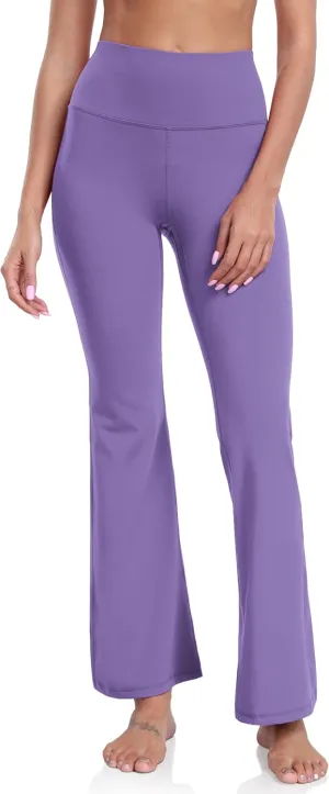 YUNOGA Women's High Waist Flared Leggings, 30"/32" Bootcut Casual Yoga Pants, Tummy Control Bell Bottom Leggings with Pockets