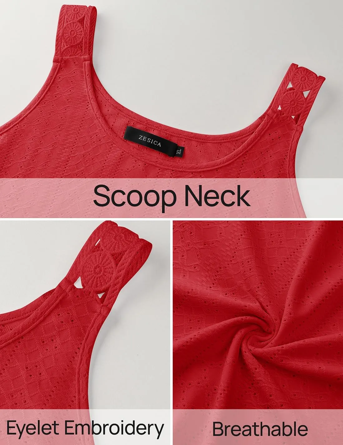 ZESICA Women's Summer Eyelet Tank Tops Loose Trendy Scoop Neck Sleeveless Flowy Beach Vacation Shirts