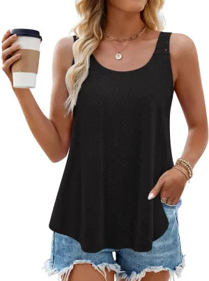 ZESICA Women's Summer Eyelet Tank Tops Loose Trendy Scoop Neck Sleeveless Flowy Beach Vacation Shirts