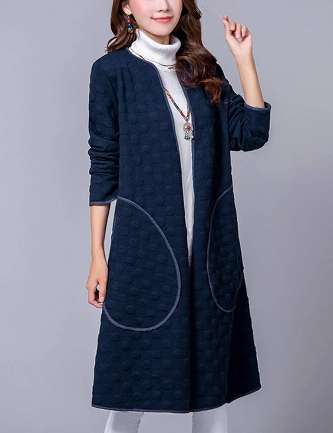 ZGZZ7 Women's Casual Vintage Mid-Long Coats Autumn Winter Cotton Padded Puffy Coats Cardigans Windbreaker