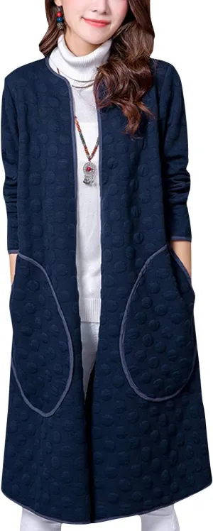 ZGZZ7 Women's Casual Vintage Mid-Long Coats Autumn Winter Cotton Padded Puffy Coats Cardigans Windbreaker