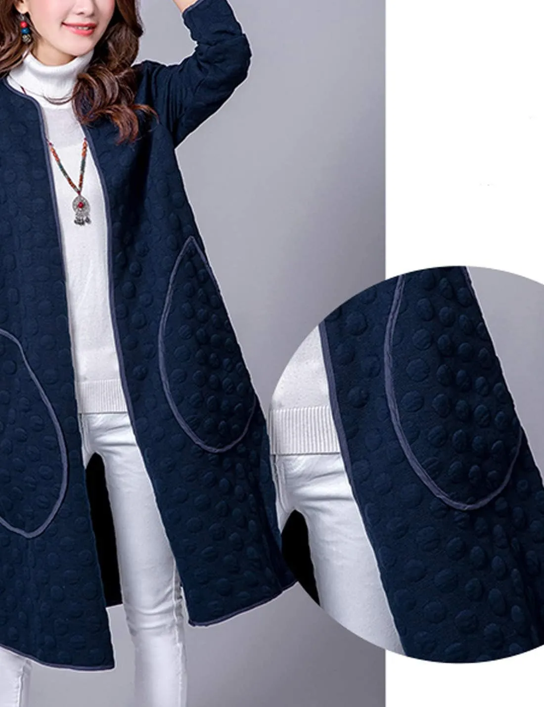 ZGZZ7 Women's Casual Vintage Mid-Long Coats Autumn Winter Cotton Padded Puffy Coats Cardigans Windbreaker