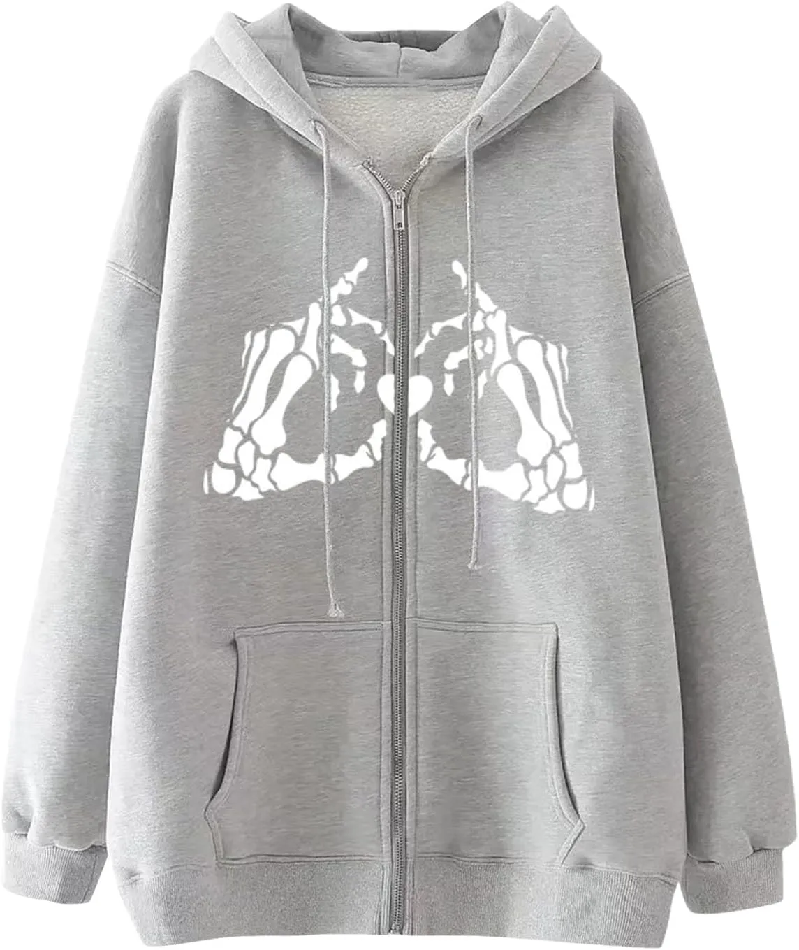 Zip Up Hoodie for Women Oversized Skeleton Graphic Pockets Drawstring Y2K Hooded Sweatshirts Cpmfort Travel Zipper Hoodie