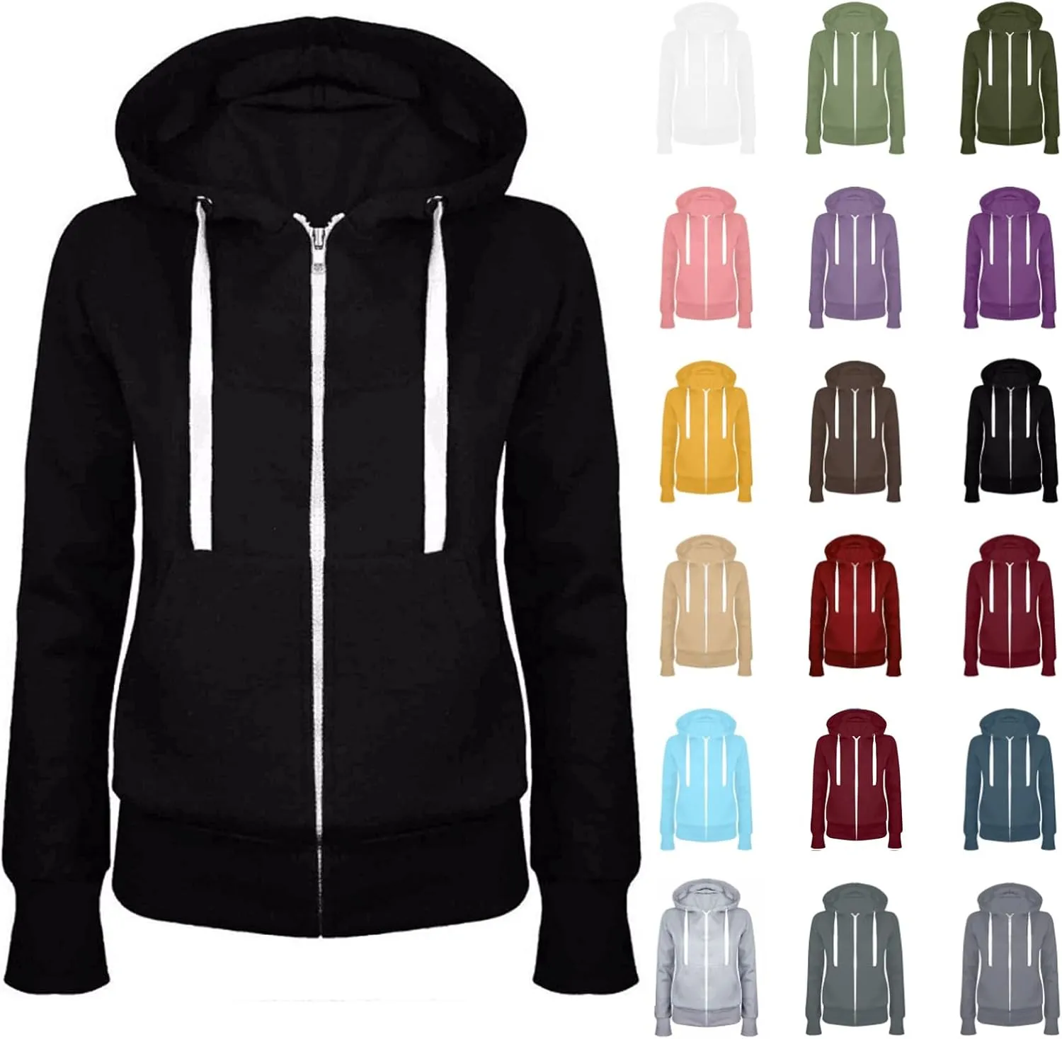 Zip Up Hoodies for Women 2024 Oversized Casual Fall Sweatshirts Fleece Long Sleeve Hooded Pullover with Pockets