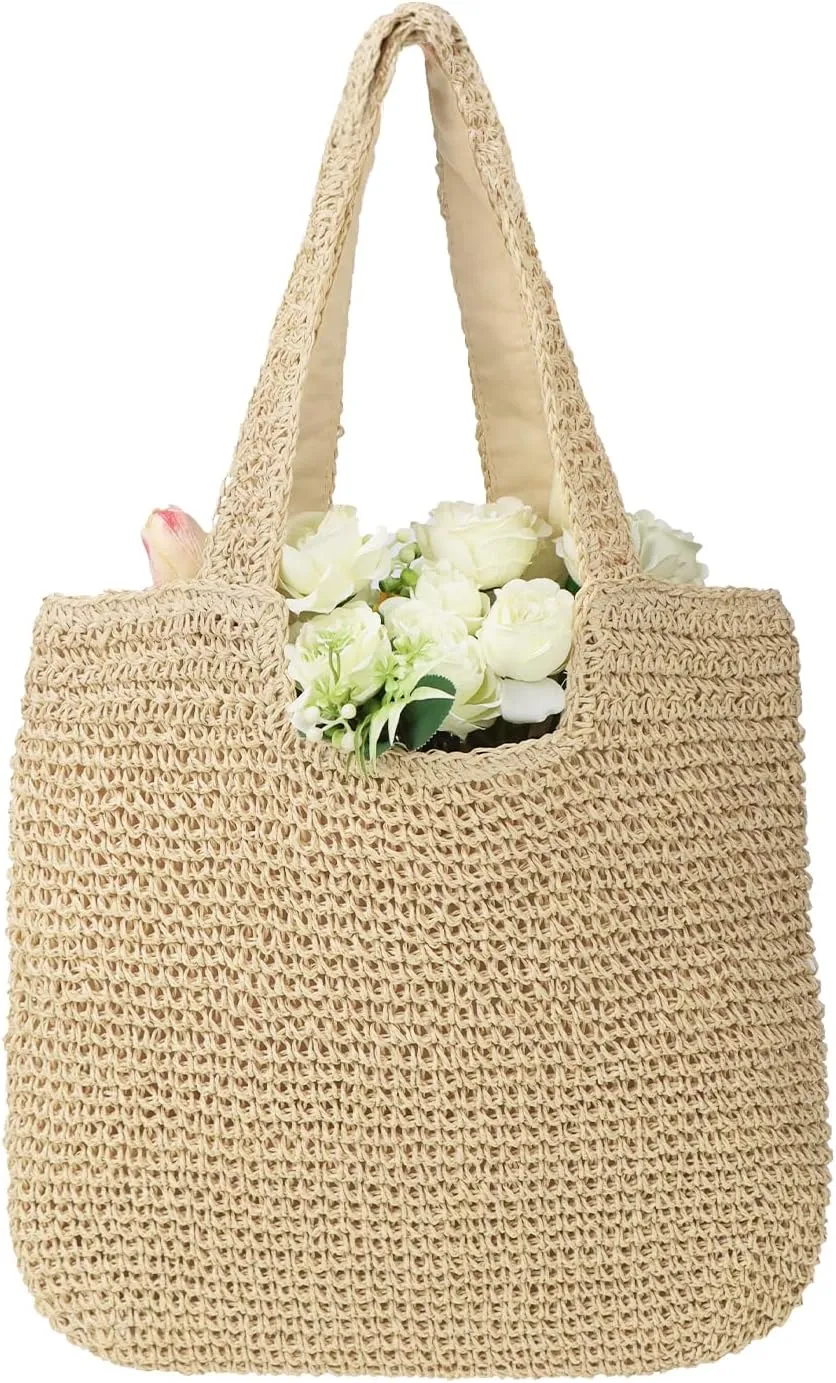 ZWIN Straw Beach Tote Bag for Women,Summer Beach Bag Rattan Handbag,Large Woven Beach Tote for Holiday,Daily Use.Handmade Weaving Handbag.
