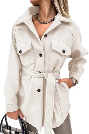 ZWRXW Womens Trench Coats Fashion Lapel Button Down Peacoat with Belted Casual Fall Winter Woolen Jackets Mid-Long Outwear