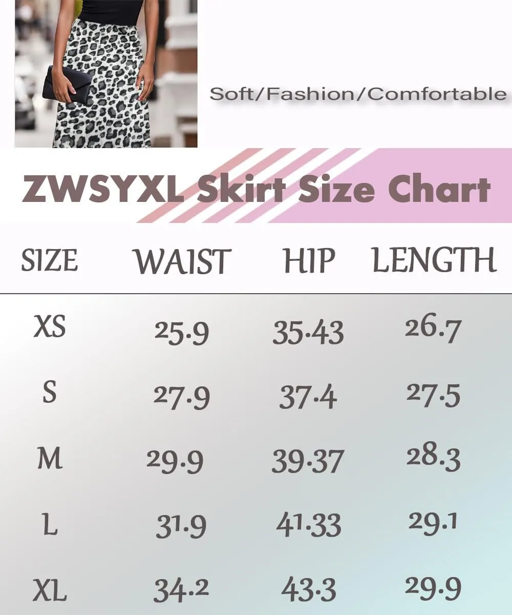 ZWSYXL Ladies Leopard Print Skirt High Waist Elastic Silk Satin Midi Skirt Spring Casual Mid-Length Cheetah A Link Skirts