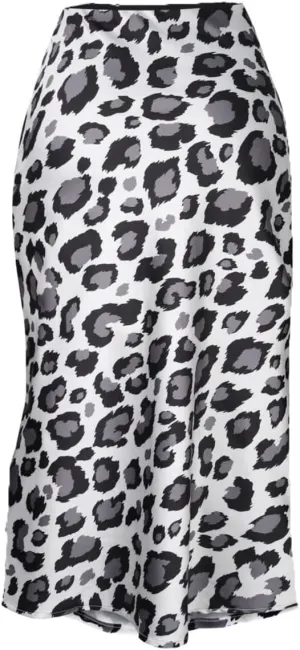ZWSYXL Ladies Leopard Print Skirt High Waist Elastic Silk Satin Midi Skirt Spring Casual Mid-Length Cheetah A Link Skirts
